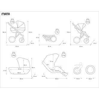 Kočárek KUNERT Mata grafit trojkombinace