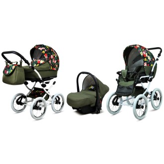 Kočárek  BABYLUX Margaret White 4v1 - roses with tulips on black