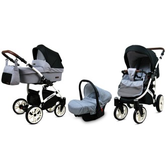 Kočárek BABYLUX Optimal ALU white 4v1 - Silver flex black