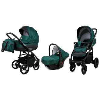 Kočárek BABYLUX AXEL Black + dárek trojkombinace - bottle green