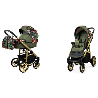 Kočárek BABYLUX Colorlux gold dvojkombinace - roses with tulips on black