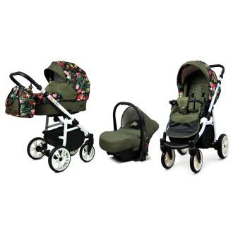 Kočárek BABYLUX Colorlux white trojkombinace - roses with tulips on black