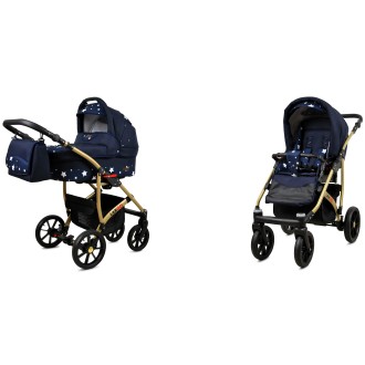 Kočárek  BABYLUX LARGO Gold dvojkombinace - navy blue star