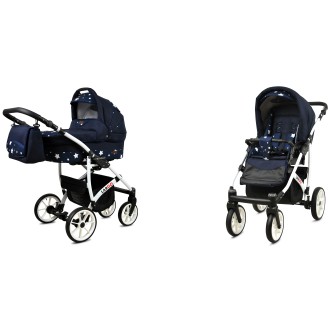 Kočárek  BABYLUX LARGO White dvojkombinace - navy blue star