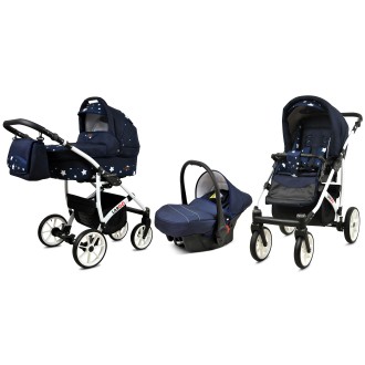 Kočárek  BABYLUX LARGO White trojkombinace - navy blue star