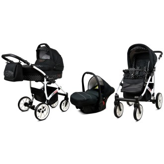 Kočárek  BABYLUX LARGO White trojkombinace - white dots