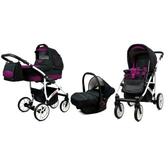 Kočárek  BABYLUX LARGO White trojkombinace - black purple