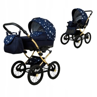 Kočárek Raf-pol BABYLUX Margaret Gold dvojkombinace - navy blue star