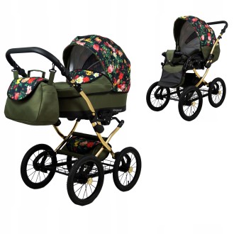 Kočárek Raf-pol BABYLUX Margaret Gold dvojkombinace - roses with tulips on black