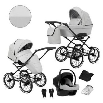 Kočárek KUNERT Romantic black trojkombinace - Světle šedý eco